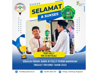 Team Bola Volly MIN 10 Boyolali meraih Juara III Porseni Jawa Tengah 2025